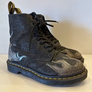 Dr. Martens Women's 1460 Pascal Flame Pewter/Gunmetal/Black Glitter Boots Goth 6